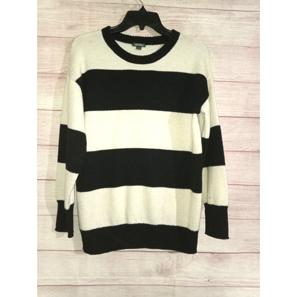 Wild Fable Sweater Size Medium Black and Cream Striped Pattern Knit